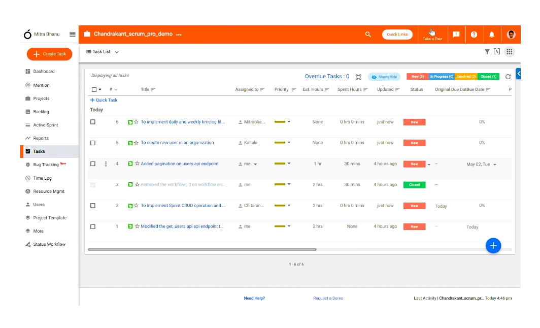 Clickable Task List Page, Filter in task list page and task list page search option