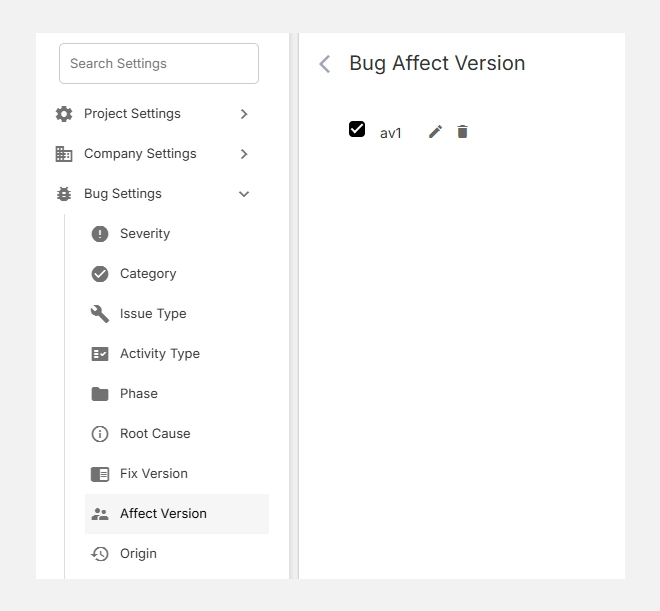 Accessing affect version settings