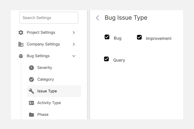 Accessign bug issue type settings