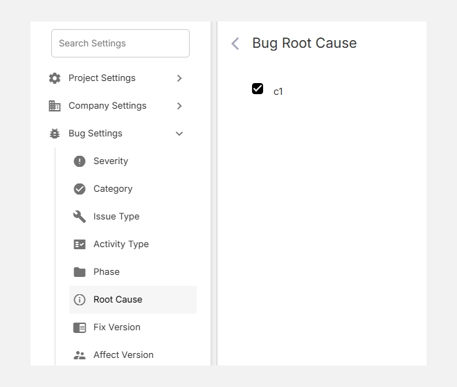 Accessing bug root cause settings