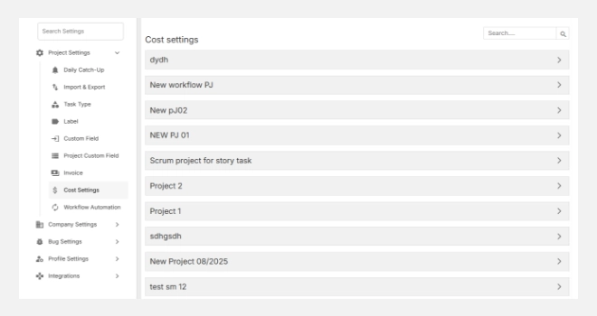 Accessing cost settings
