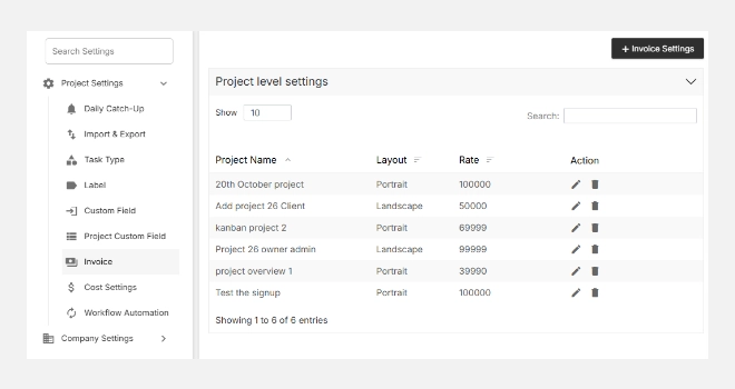 Accessing Invoice Settings