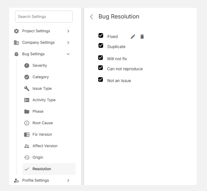 Editing or deleting resolutions