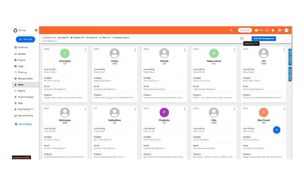 Organization user list export to CSV