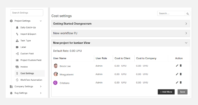 Setting-up cost for a project