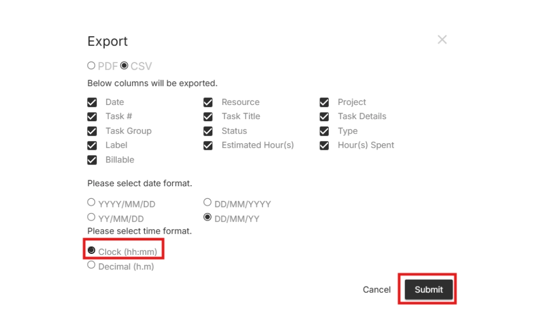 Decimal Time Conversion in Exports