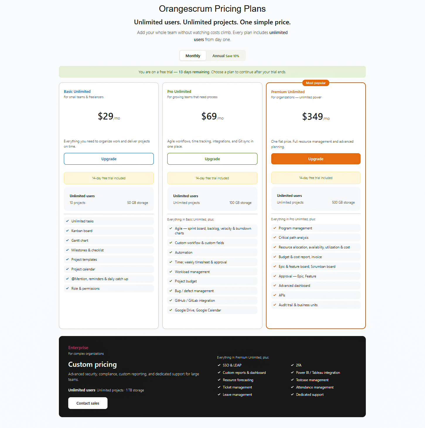 Orangescrum Unlimited Pricing Plans